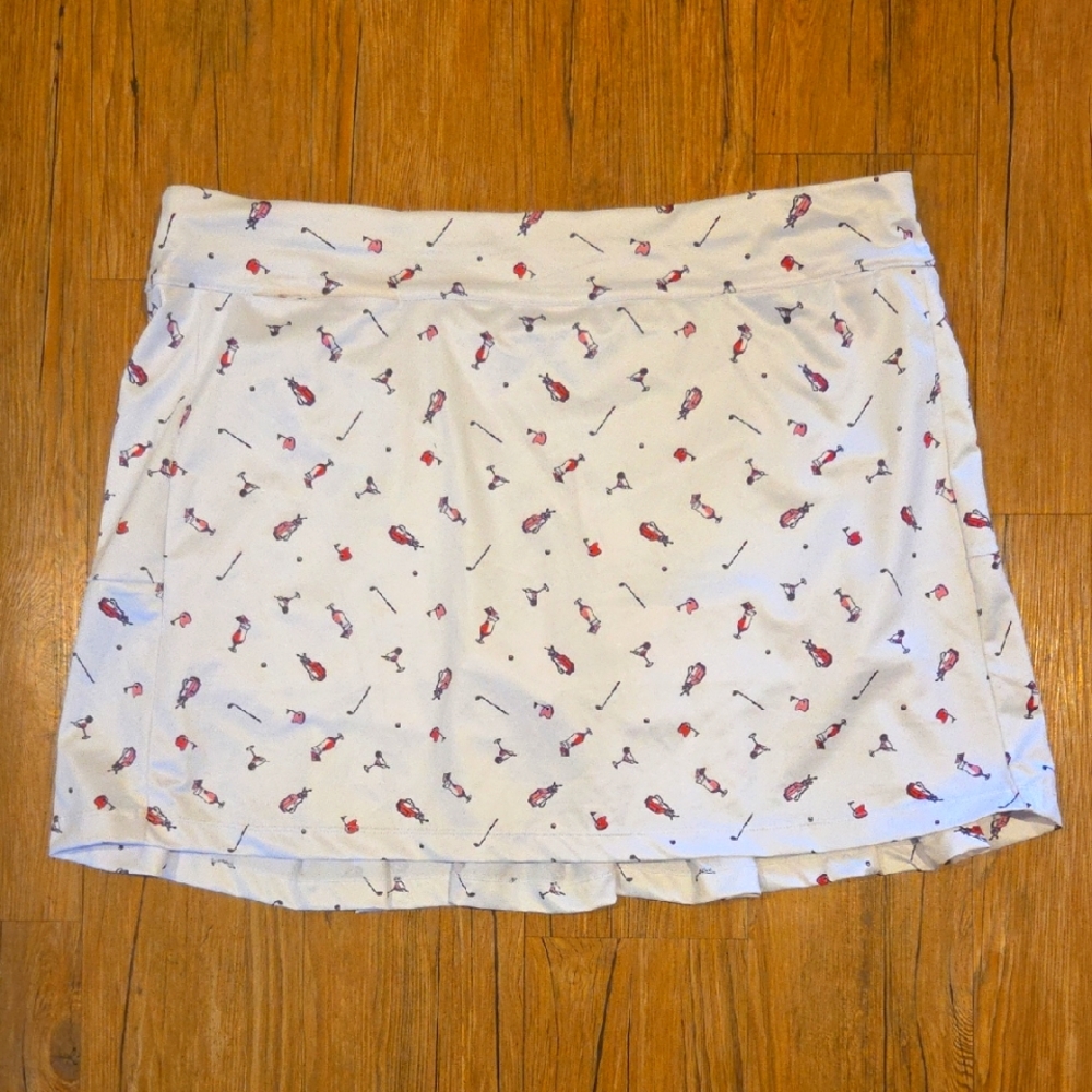 Coral Bay White A-Line Skort with Red & Blue Golf Motif